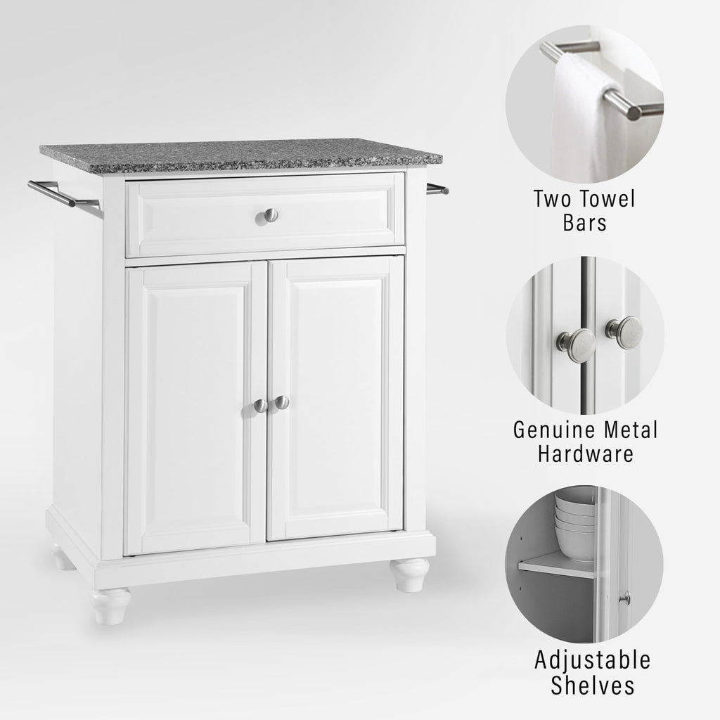 Crosley Furniture Cambridge Granite Top Small Portable Rolling Kitchen Island Storage Cart, Microwave Stand, White