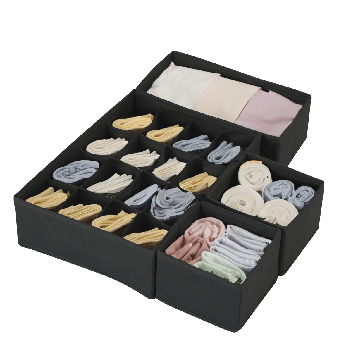 House of Quirk Fabric Storage Box Set Of 4 Closet Dresser Drawer Organizer Cube Basket Bins With Drawers For Underwear,Bras,Sock
