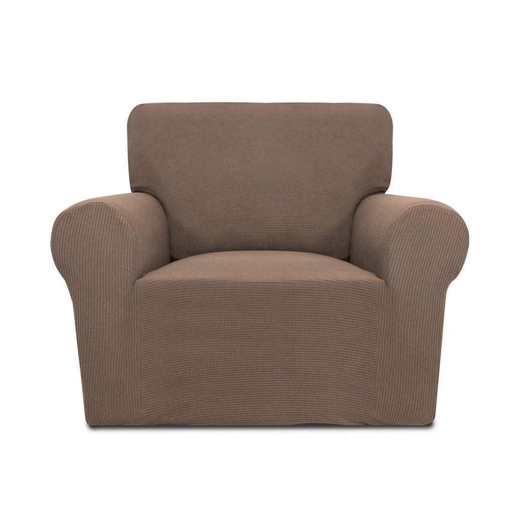 Purefit Stretch Chair Sofa Slipcover – Spandex Jacquard Non Slip Soft Couch Sofa Cover, Washable Furniture Protector With Non Skid Foam And Elastic Bottom For Kids (Chair, Camel)