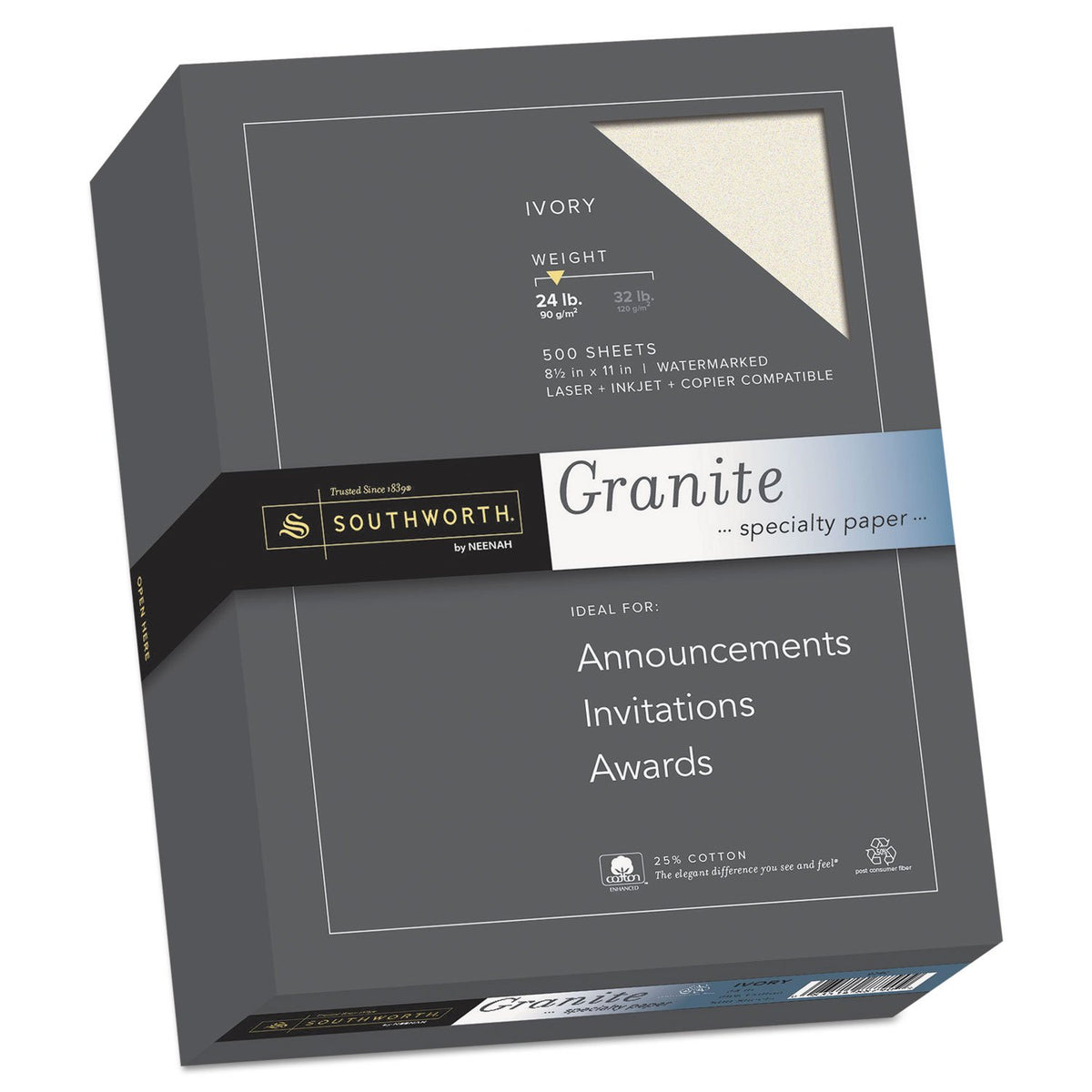 Southworth 934C Granite Specialty Paper Ivory 24 Lbs. 8-1/2 X 11 25% Cotton 500/Box