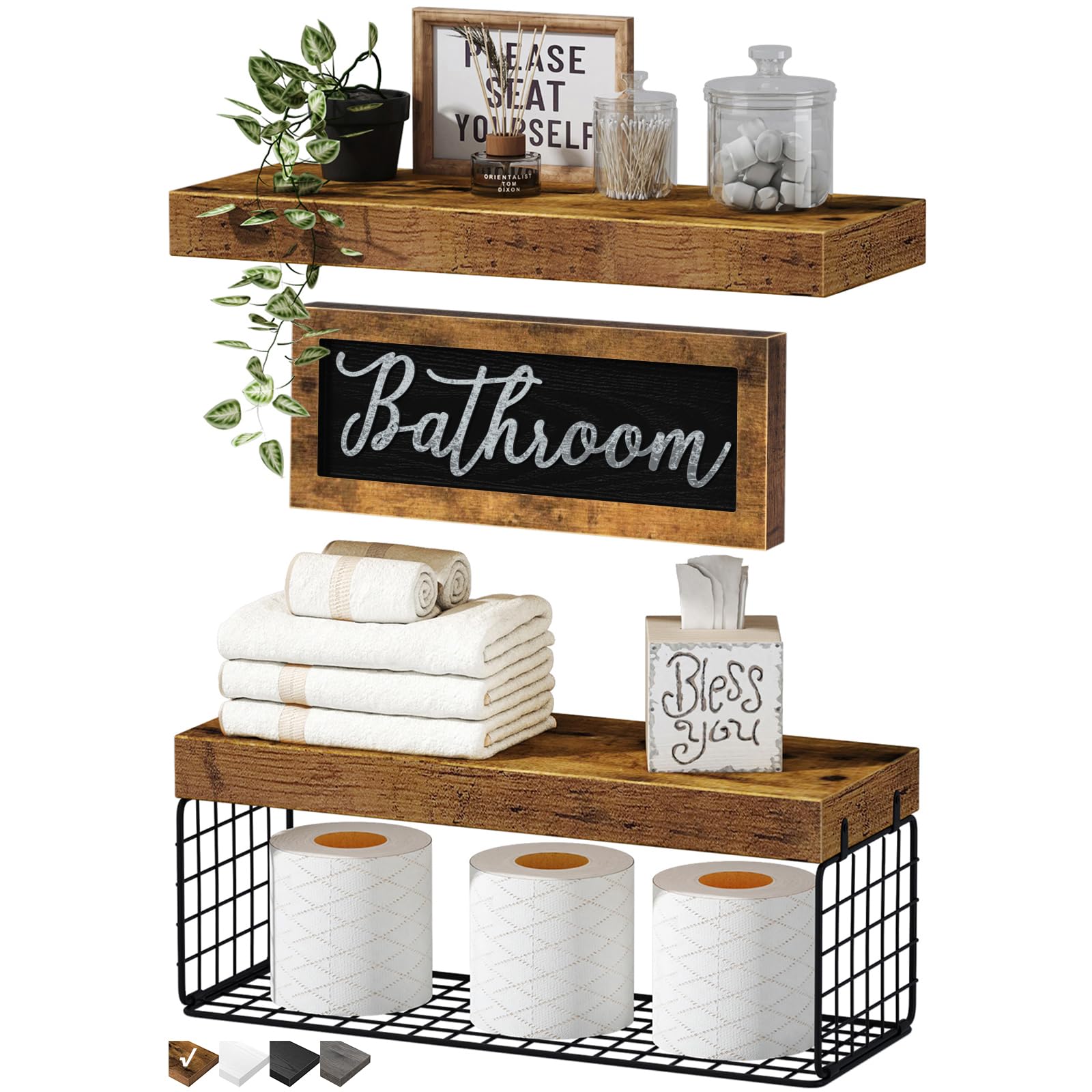 QEEIG Bathroom Shelves Over Toilet Paper Storage Wall Mounted Farmhouse Decor Decorations Aesthetic D  cor Sign Small Floating W