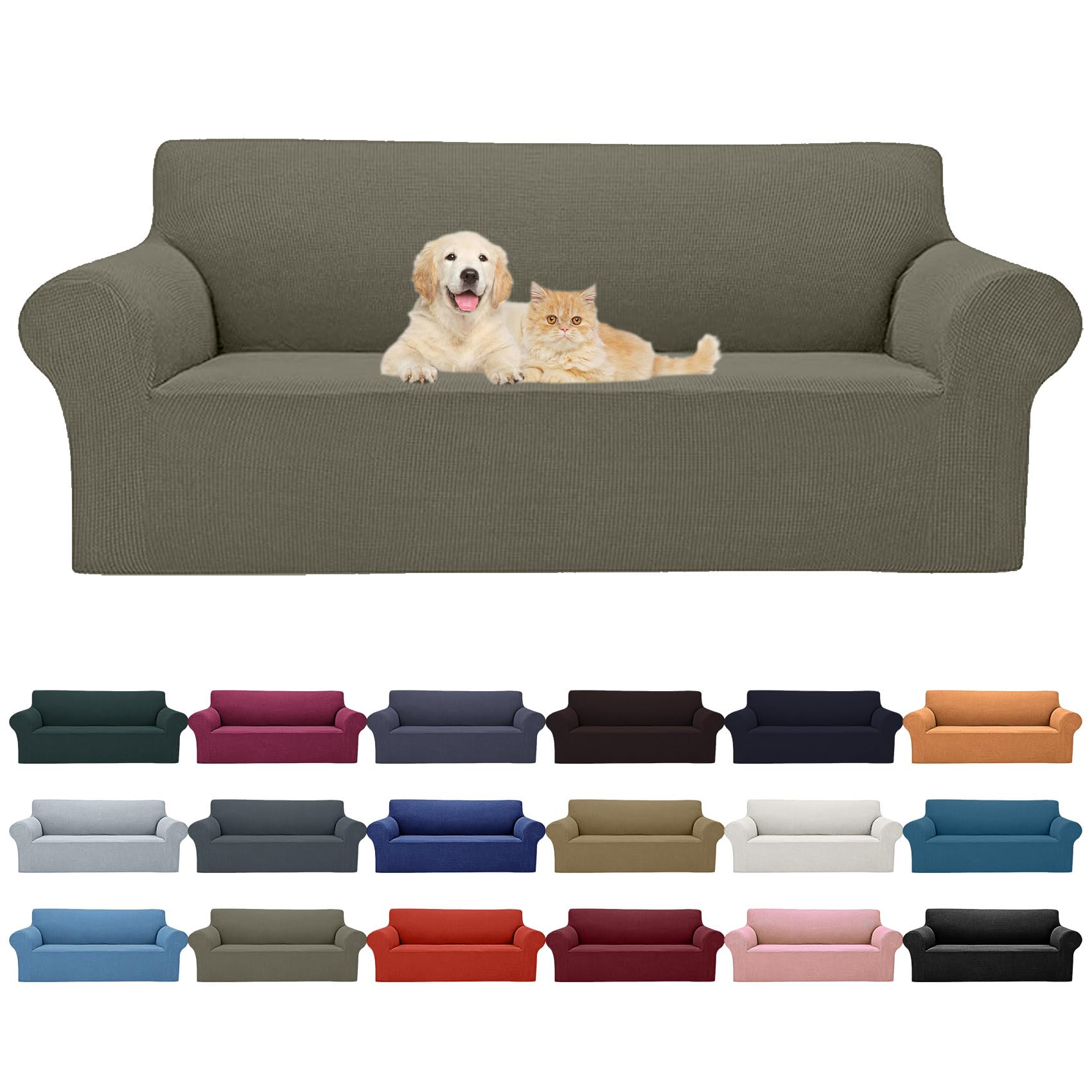 2025 New Stretch Oversized Sofa Slipcovers Couch Sofa Cover For 4 Seater Furniture Protector Covers With Elastic Bottom Jacquard Fabric Small Checks For Pets, Kids - Khaki