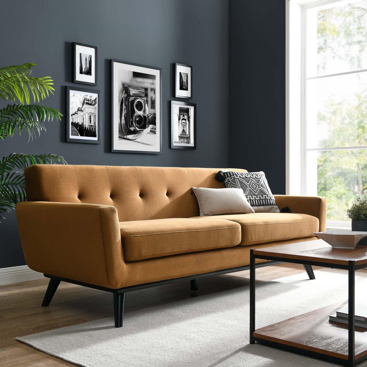 Modway Engage Performance Velvet Sofa With Cognac Finish Eei-5600-Cog