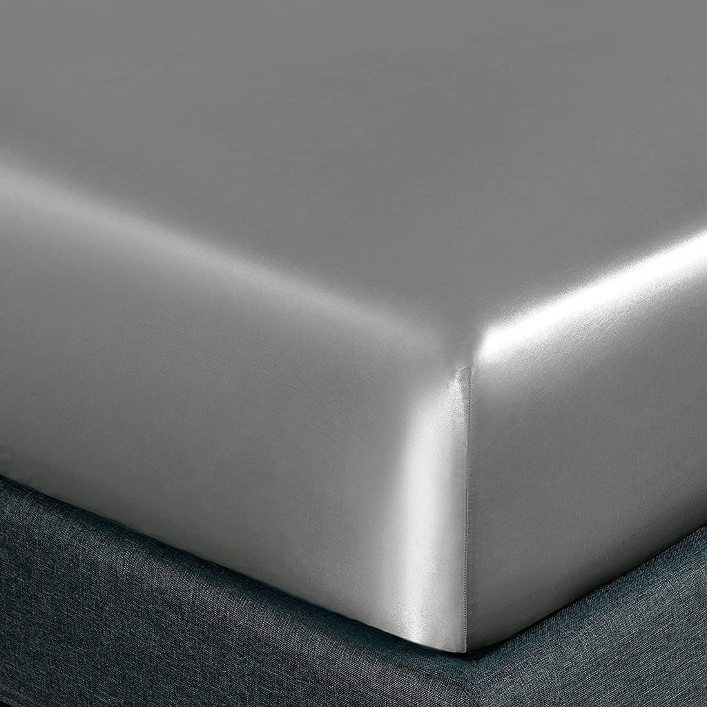 Homiest Light Grey Satin Fitted Sheet Twin Size Fitted Bed Sheet, Deep Pocket Fitted Sheet Only, Luxury & Ultra Soft Bedding Fitted Sheet Single Bottom Bed Sheets Sold Separately