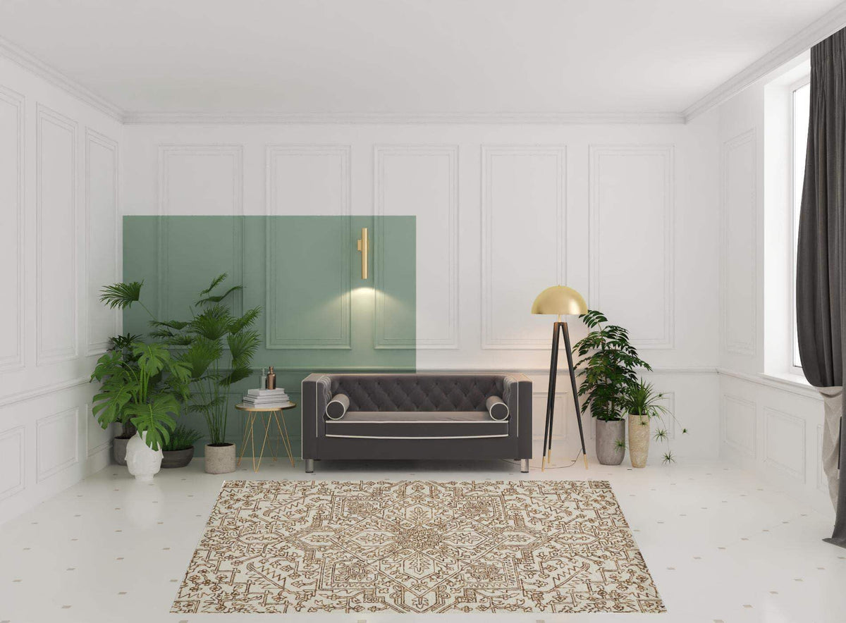 HomeRoots 512213 8 x 10 ft. Ivory & Gray Wool Floral Hand Tufted Handmade Stain Resistant Rectangle Area Rug