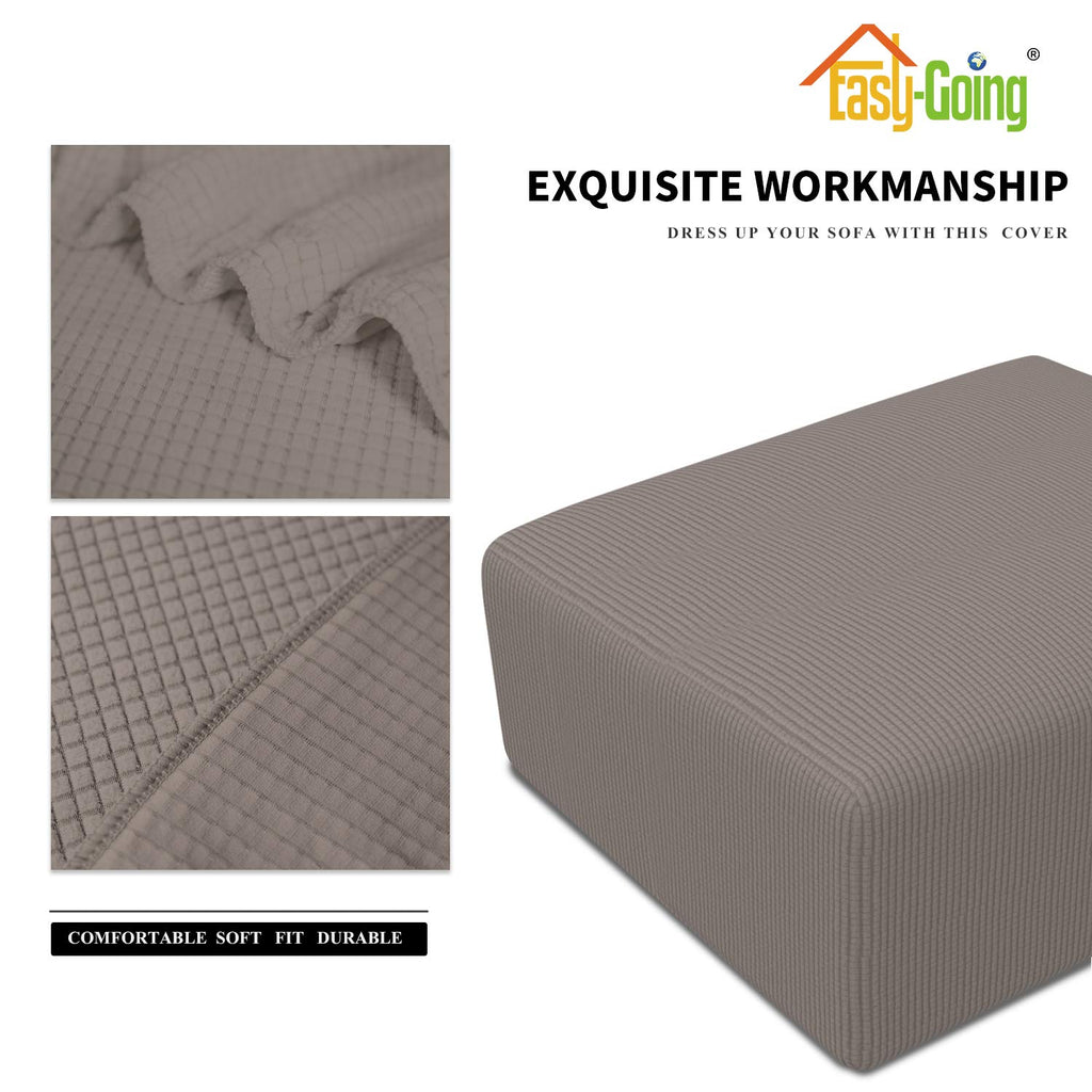 Easy-Going Stretch Ottoman Cover Folding Storage Stool Furniture Protector Soft Rectangle Slipcover With Elastic Bottom (Medium,Taupe)