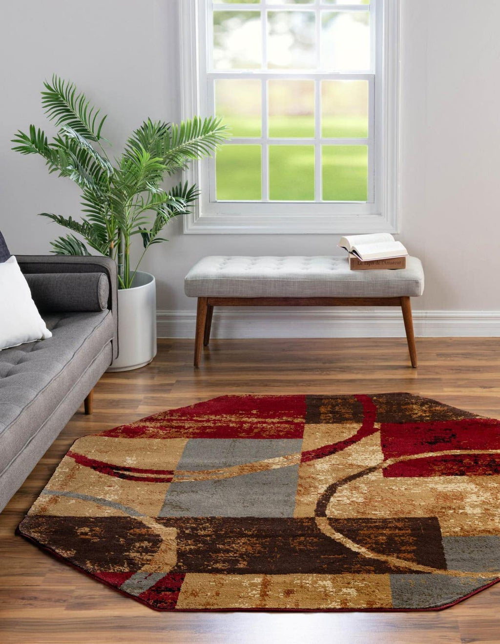 Unique Loom Barista Collection Area Rug - Kouillou (7' 1'' Octagon, Multi/Brown)