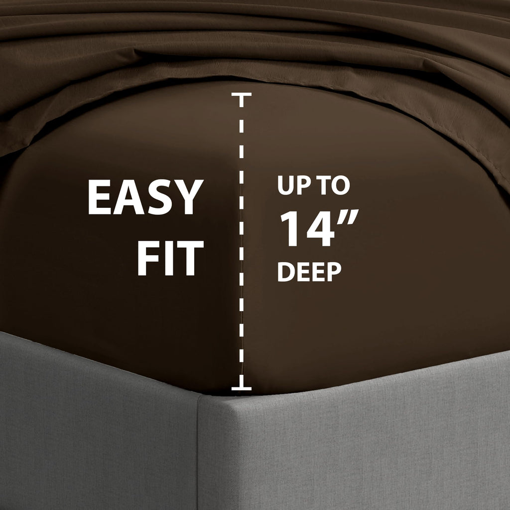 Cathay Home Essentials Ultra Soft Hypoallergenic Wrinkle Resistant Double Brushed Microfiber Bedding Sheet Set, Brown, California King