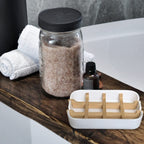 Aoheuo Modern Bamboo Fiber Soap Holder And Soap Dish Combination (Removable), Black, 5.12 Long By 3 Wide, 0.98 Inches High, Used