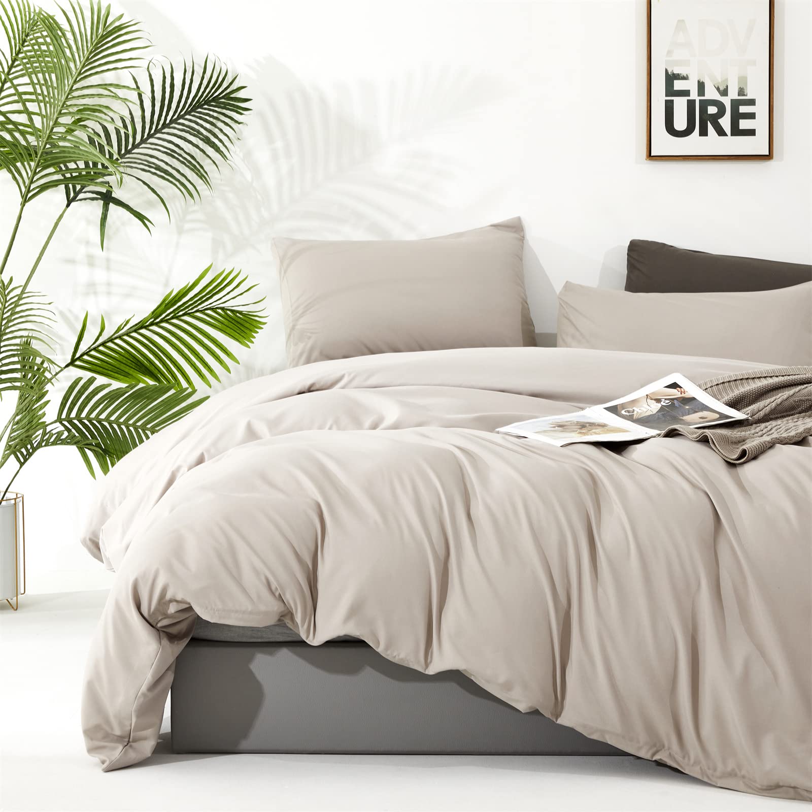 Clothknow Khaki Beige Comforter Set Twin 3Pcs Oatmeal Bedding Comforter Sets Beige Coffee Comforter Soft Light Khaki Comforter S