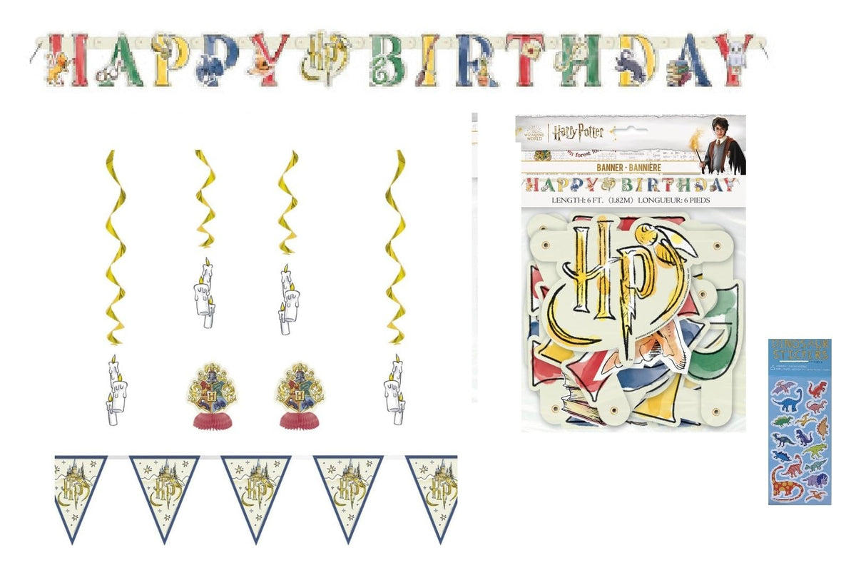 Harry Potter Birthay Party Supplies Decoration Bundle Pack Includes Happy Birthday Banner, Mini Honeycomb Table Decorations, Fla