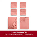 Mellanni Full Sheet Set - 6-Piece Iconic Collection Bedding, (Including 4 Pillowcases), 16-Inch Deep Pocket, Easy Care, Extra Soft, Cooling Sheets, Brushed Microfiber - Coral
