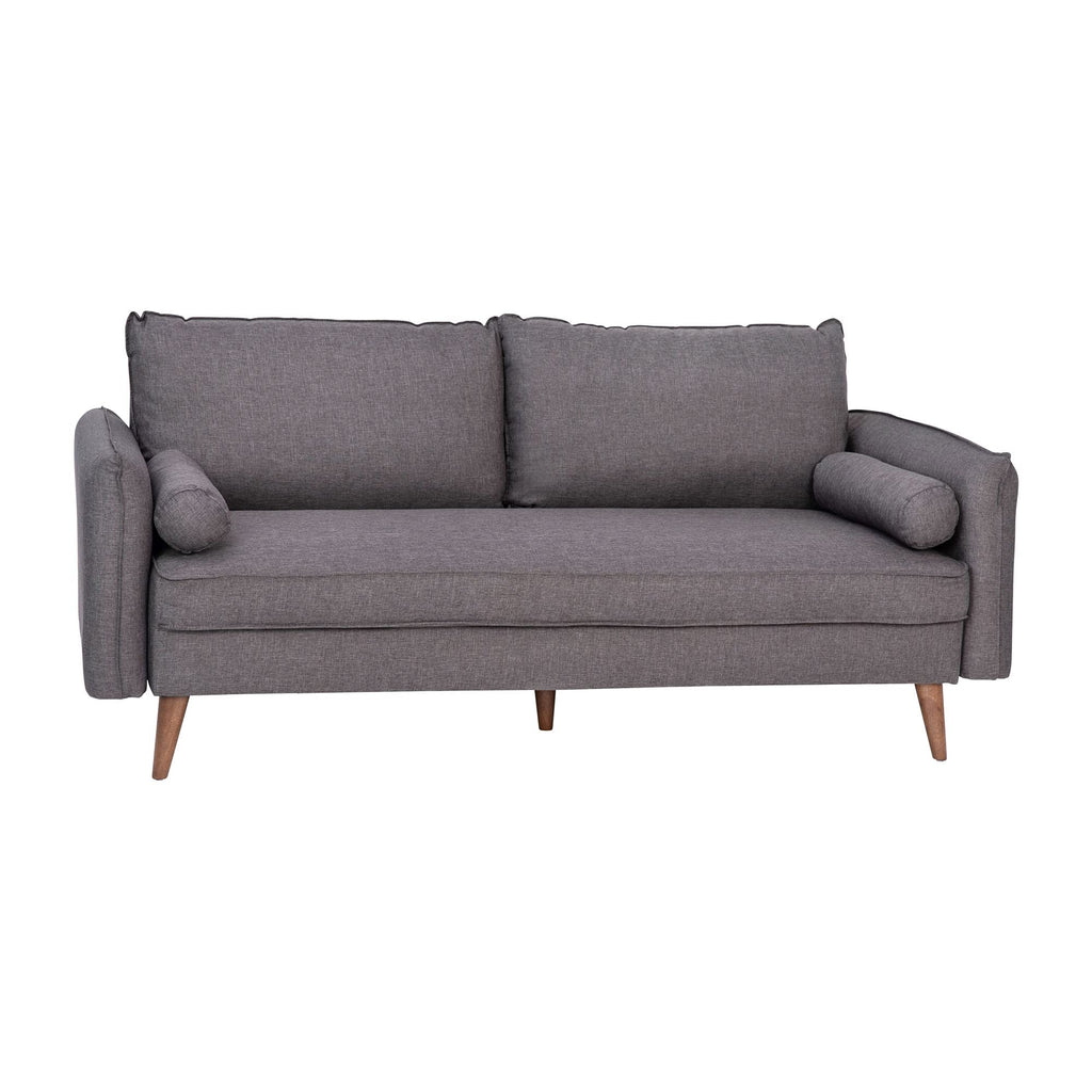 Flash Furniture Evie Mid-Century Modern Sofa - Stone Gray Faux Linen Fabric Upholstery - Real Wood Frame And Legs