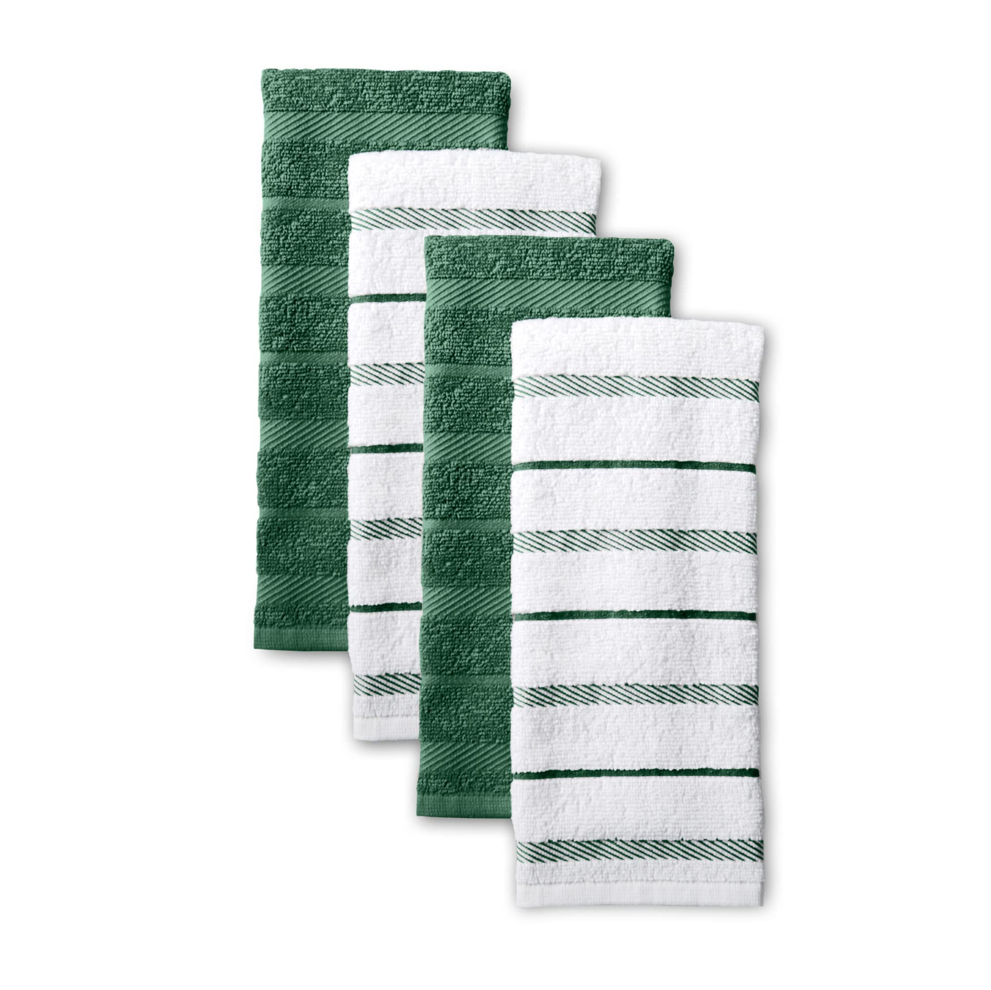 KitchenAid Albany Kitchen Towel 4-Pack Set, Dark Green/White, 16x26