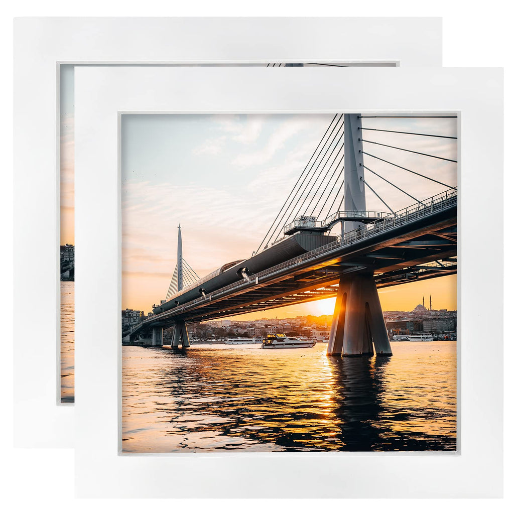 LEKAIYA 6x6 White Picture Frames Set of 2, Square Solid Wood Photo Frame for Tabletop or Wall Mounting