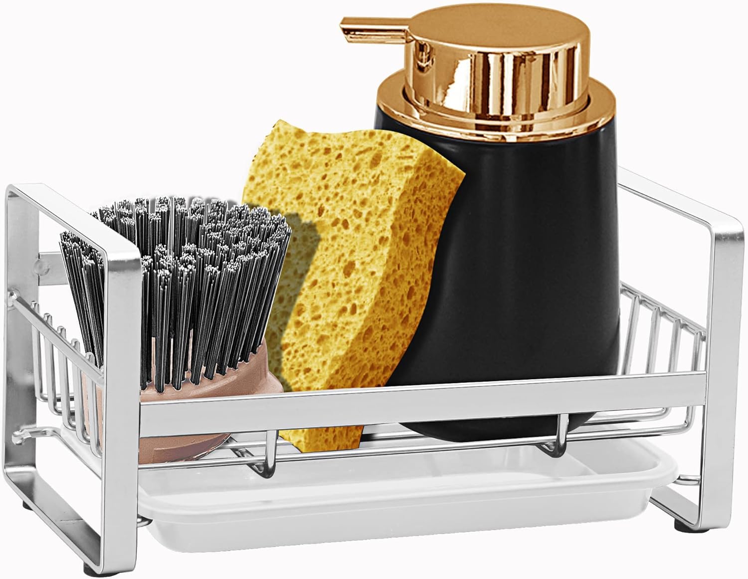 Pramanta Sink & Washroom Organizer With Drain Tray, Kitchen Sink Organiser, Soap Stand Washbasin Organizer  Rustproof & Sturdy 