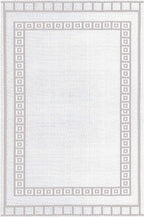 Mad Mats Geometric Outdoor Rug, Reversible Plastic Mat (6' X 9', Border - White/Sand)