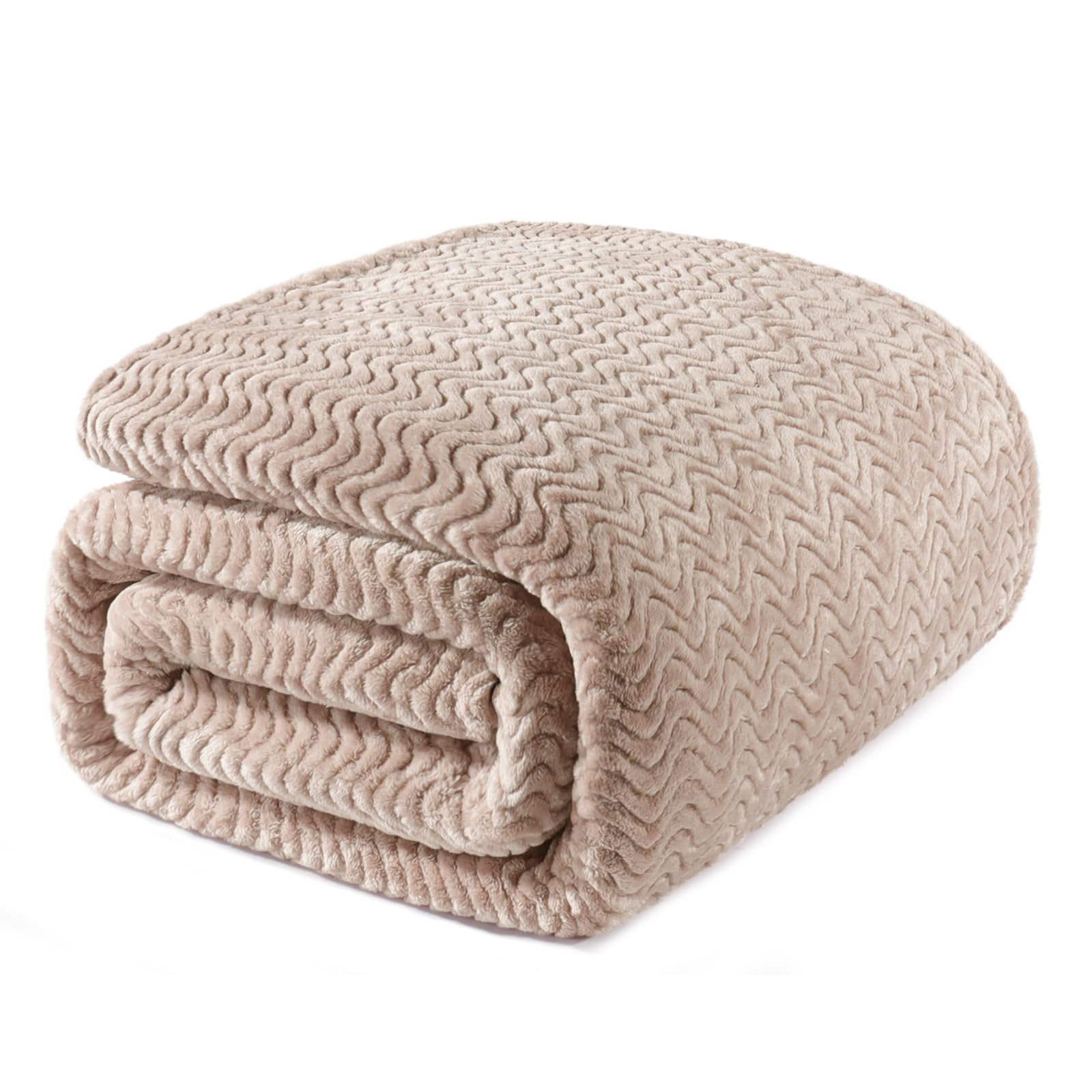 Exclusivo Mezcla Camel Fleece Twin Size Blanket For Bed, Super Soft Cozy Blankets With Decorative Wave Textured, Lightweight Plu