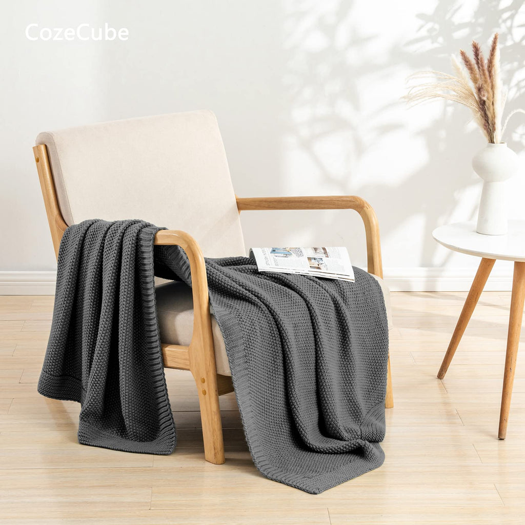 Cozecube Dark Grey Throw Blanket For Bed, Soft Cozy Cable Knit Throw Blanket For Twin Bed, Lightweight Warm Decorative Farmhouse
