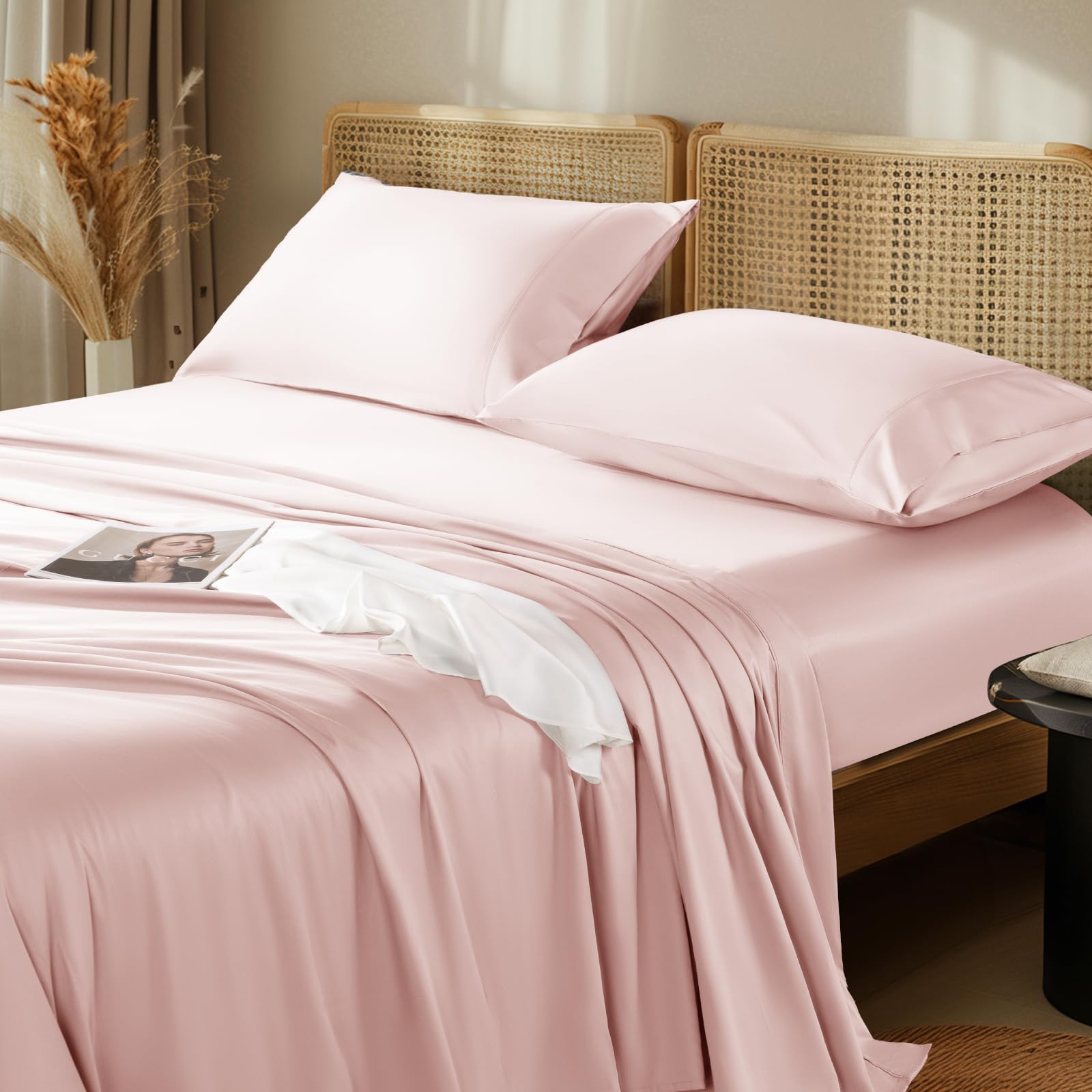 Lbro2M 1000 Thread Count 100% Egyptian Cotton Sheets Set King Size, 4 Piece Sets Bed Sheet Deep Pocket Sheet Set 16' Soft Comfo