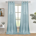 Melodieux Blue Semi Sheer Curtains 84 Inches Long For Small Windows Living Room Bedroom Linen Look Rustic Grommet Voile Drapes,