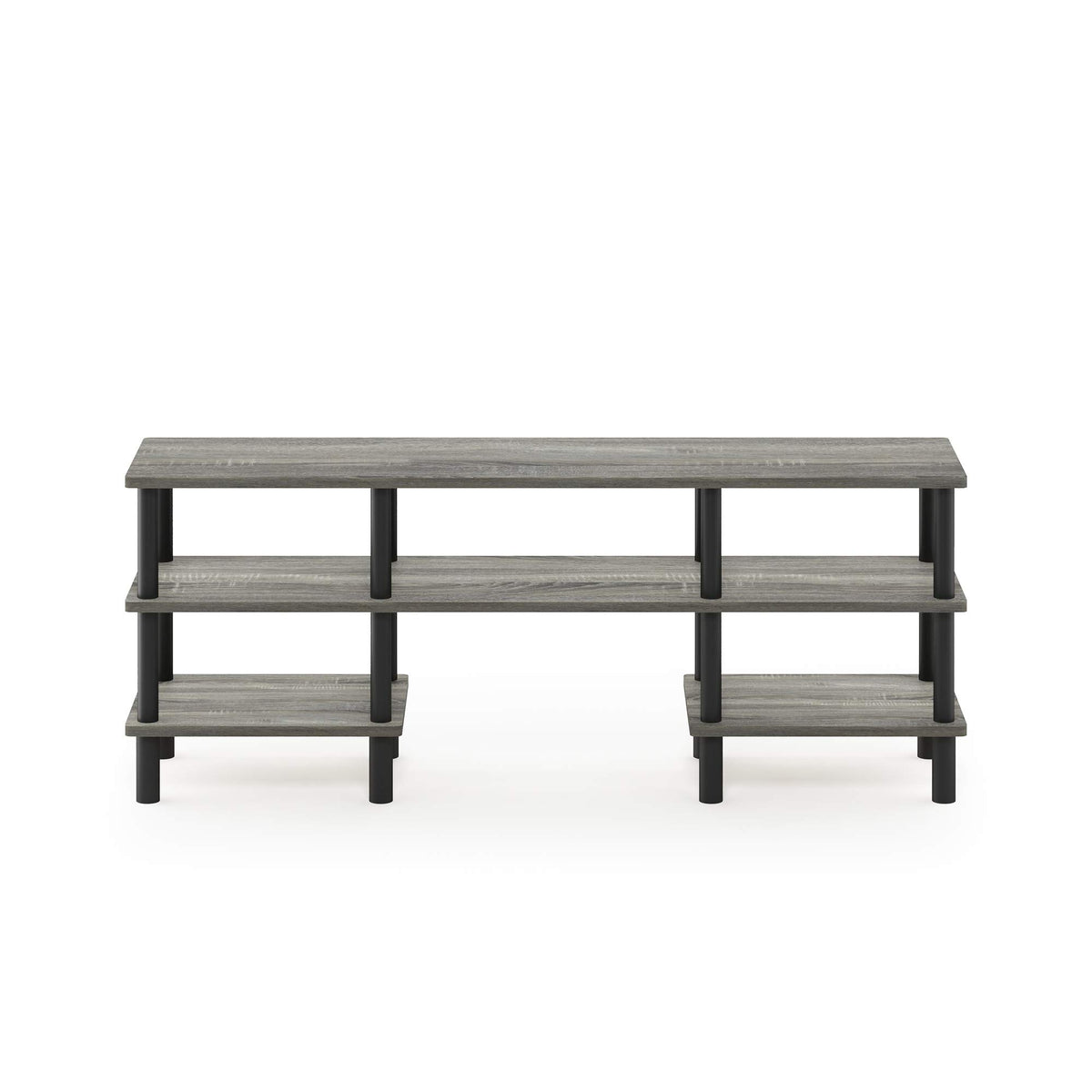 Furinno Turn-N-Tube 3-Tier Multipurpose Wide Shelf Tv Stand, French Oak Grey/Black