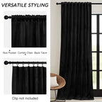 Ryb Home Black Velvet Curtains 108 Inch, Blackout Window Curtains With Pleat Tape On Top For Bedroom Thermal Insulated Privacy Ceiling Drapes For Living Room, W52 X L108 Inch, 2 Panels