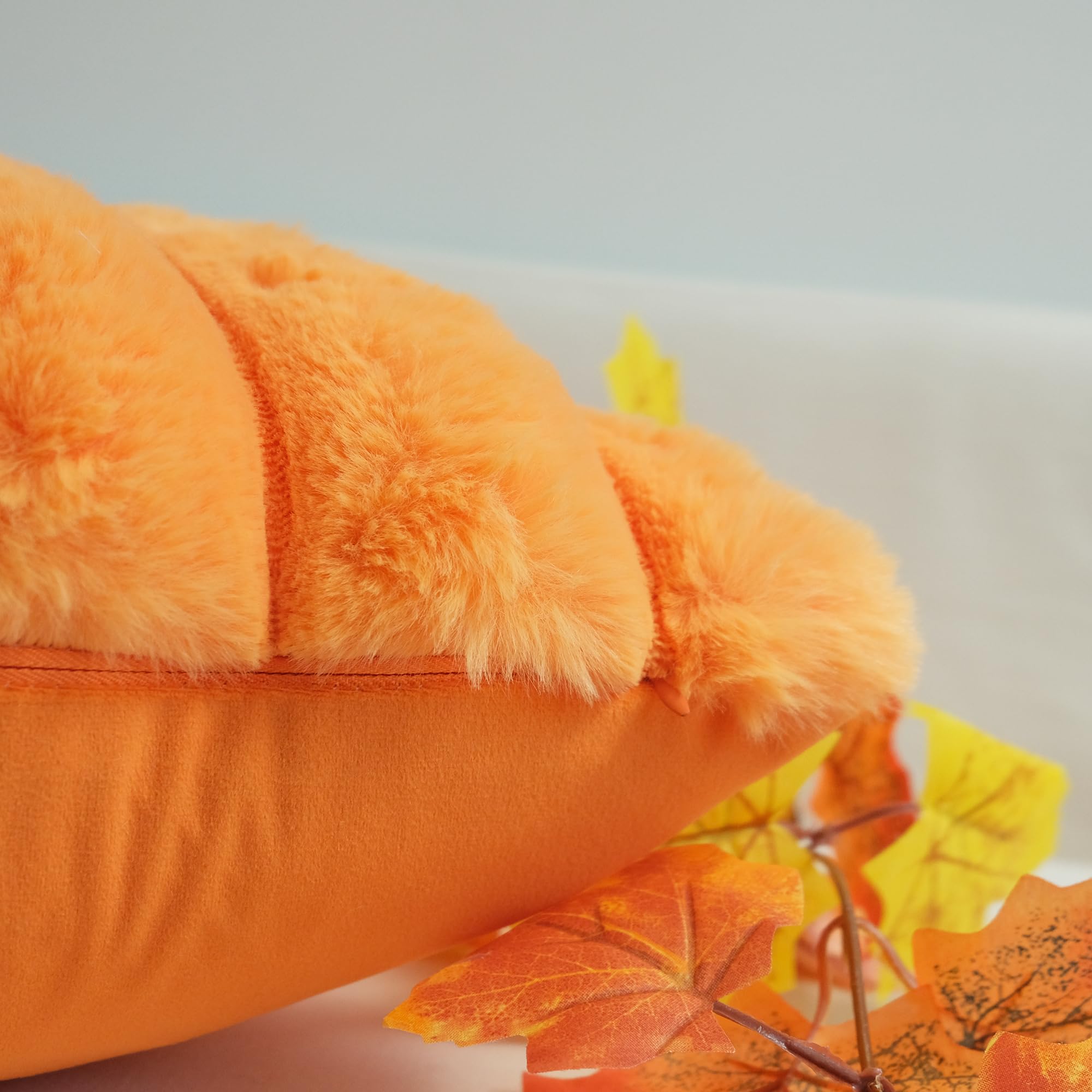 Jojusis Pack Of 2 Faux Fur Plush Decorative Throw Pillow Covers Couch Cushion Case Soft Fluffy Pillowcases Wide Stripe (Orange,