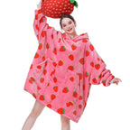 Aemicion Strawberry Sherpa Wearable Blanket Hoodie Oversized Fleece Polyester Pink