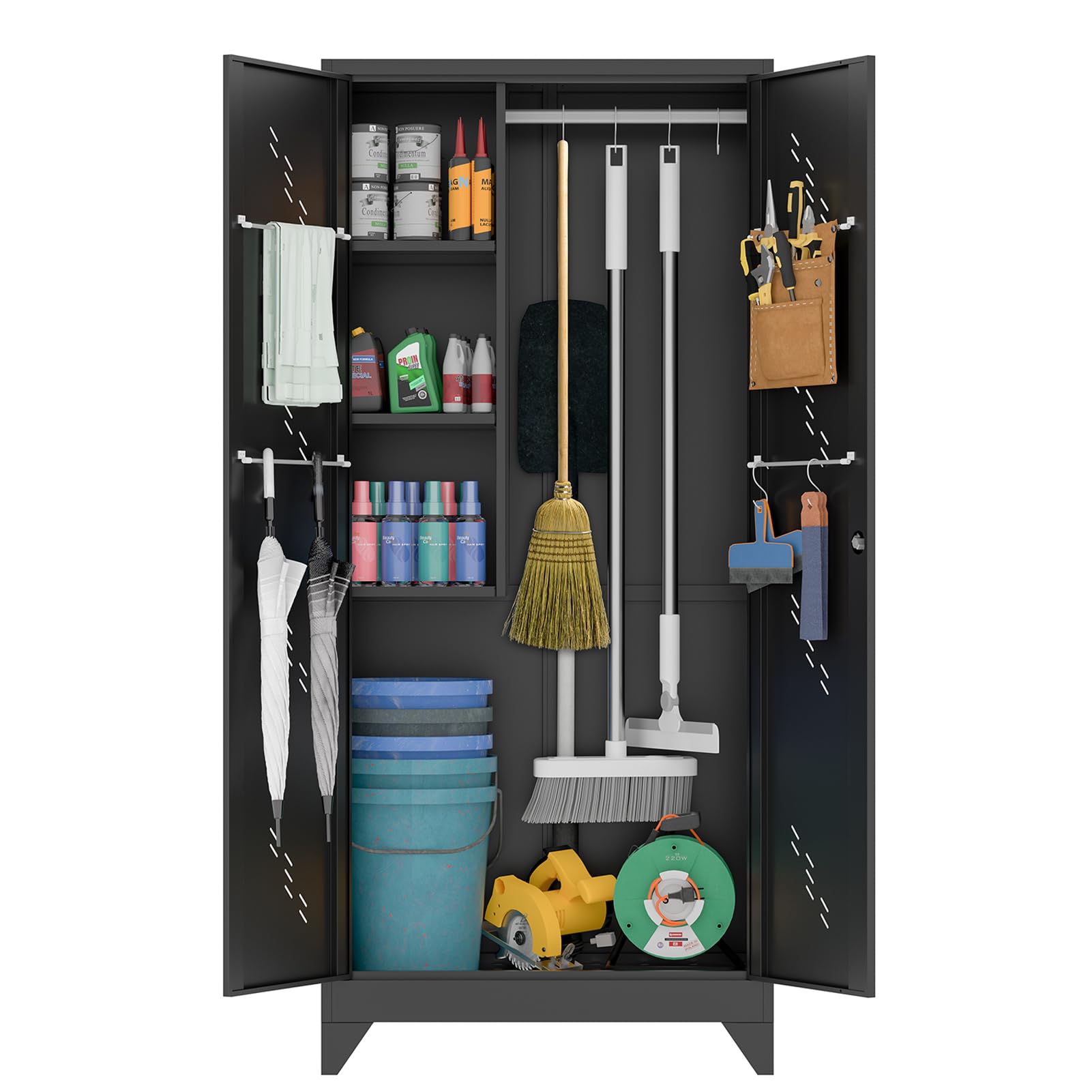 YILFANA 75  Metal Storage Cabinet with Lockable Doors, Functional Garage Storage Cabinets, Heavy-Duty Tool Organization Cabinet 