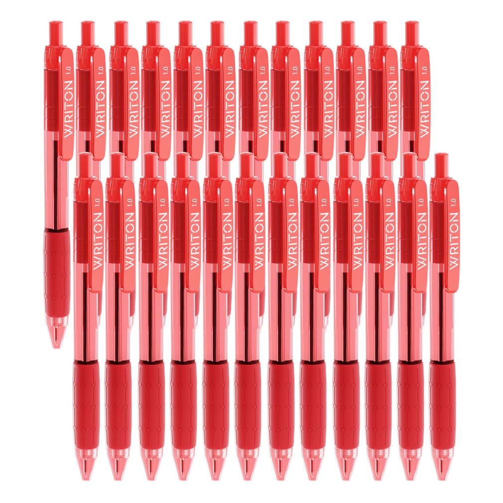 Writon Retractable Ballpoint Pens, Comfort Grip, 1.0Mm Medium Point, Red Ink, 24 Pack