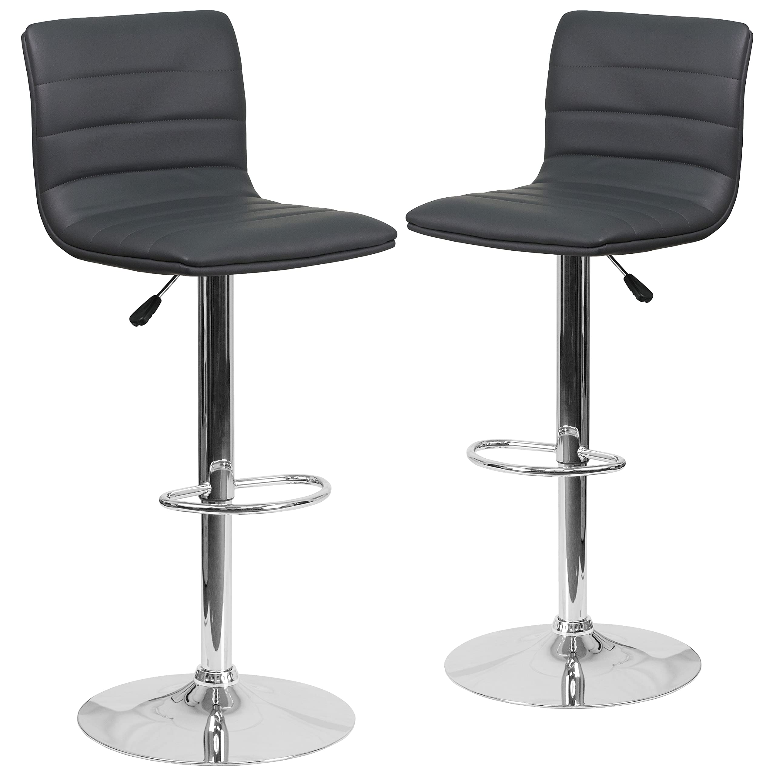 2 Pk. Contemporary Gray Vinyl Adjustable Height Barstool with Chrome Base