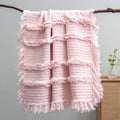 Ultra Soft Pre-Washed Quilted Throw Blanket, Ruffle Fringed Pink Boho Decorative Throw, Stone Washed Chic Rustic Blanket For Sof