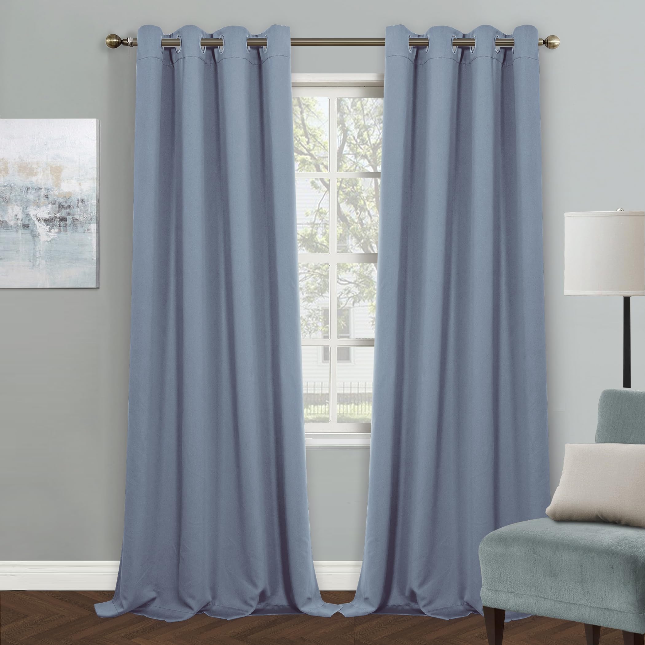 Mysky Home Blue Blackout Curtains For Living Room, 95 Inch Long Grommet Room Darkening Curtain For Bedroom, Amazing Triple Weave Thermal Insulated Curtain, 1 Curtain Panel, 52 X 95 Inch, Dusty Blue