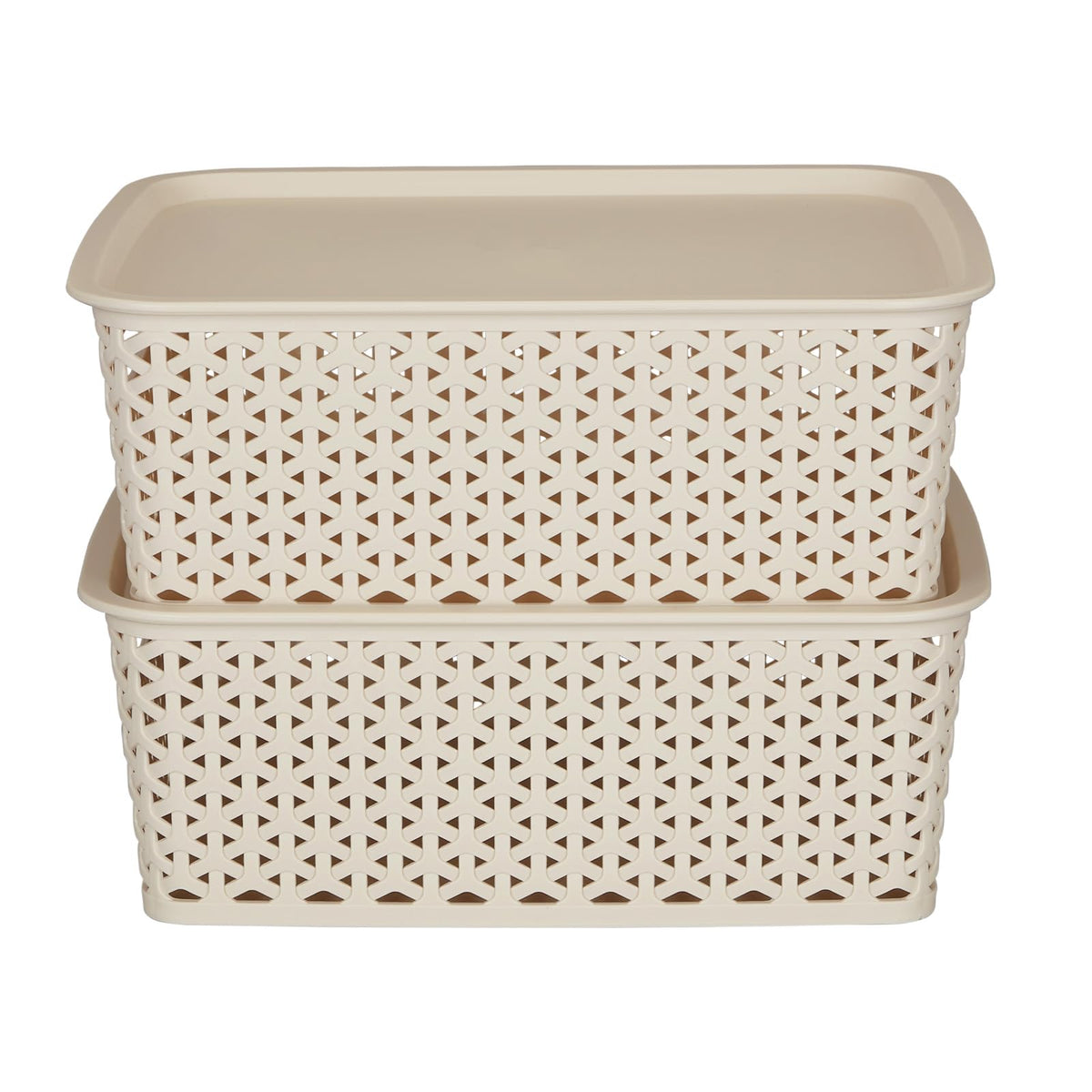 Bel Casa Royal Basket Medium (Pack Of 2 With Lids) Multipurpose Plastic Storage Rectangular Baskets For Cloths Toys Wardrobe Hom