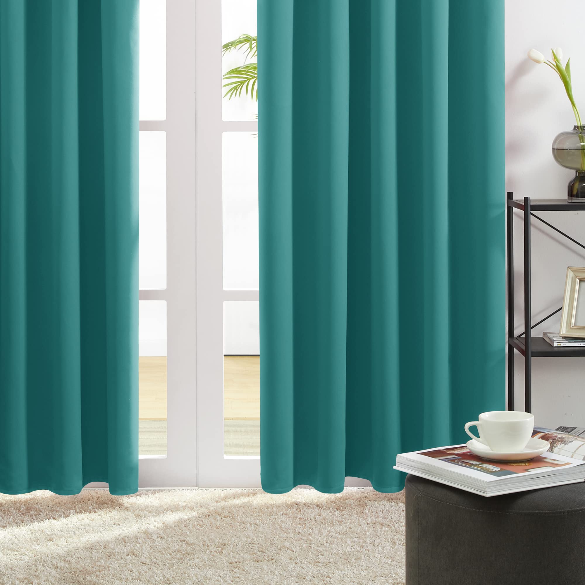 Deconovo Teal Curtains 63 Inch Length 2 Panels, Room Darkening Thermal Curtain Panels For Bedroom - 42W X 63L Inch, Teal, Set Of 2