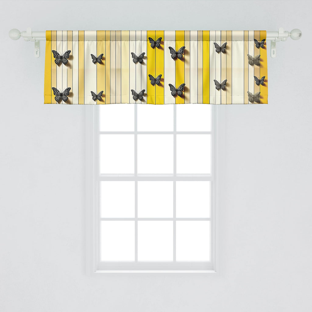 Ambesonne Butterfly Window Valance Pack Of 2, Summer Tone Lines Wingy Animals With Faded Effect Print Country Vibe, Rod Pocket Curtain Valances Kitchen Bedroom, 54' X 18',Yellow Reseda Green Beige