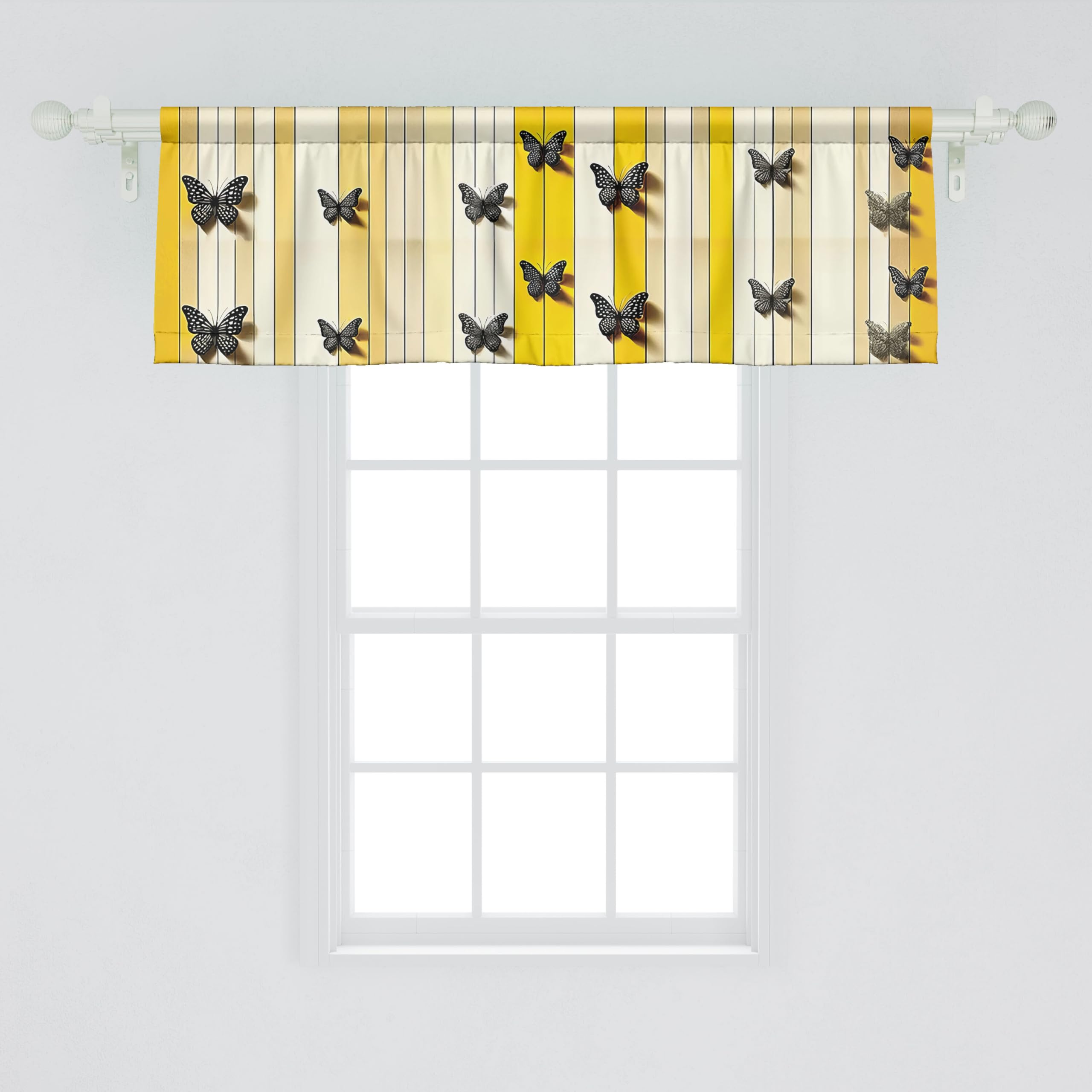 Ambesonne Butterfly Window Valance Pack Of 2, Summer Tone Lines Wingy Animals With Faded Effect Print Country Vibe, Rod Pocket Curtain Valances Kitchen Bedroom, 54' X 18',Yellow Reseda Green Beige