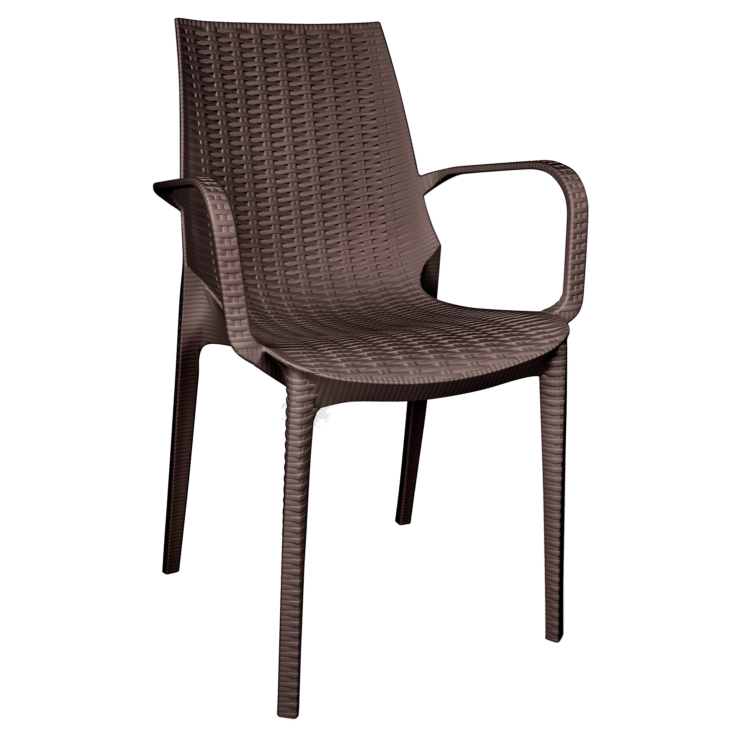 LeisureMod Kent Modern Indoor Outdoor Patio Stackable Dining Arm Chair (Brown)