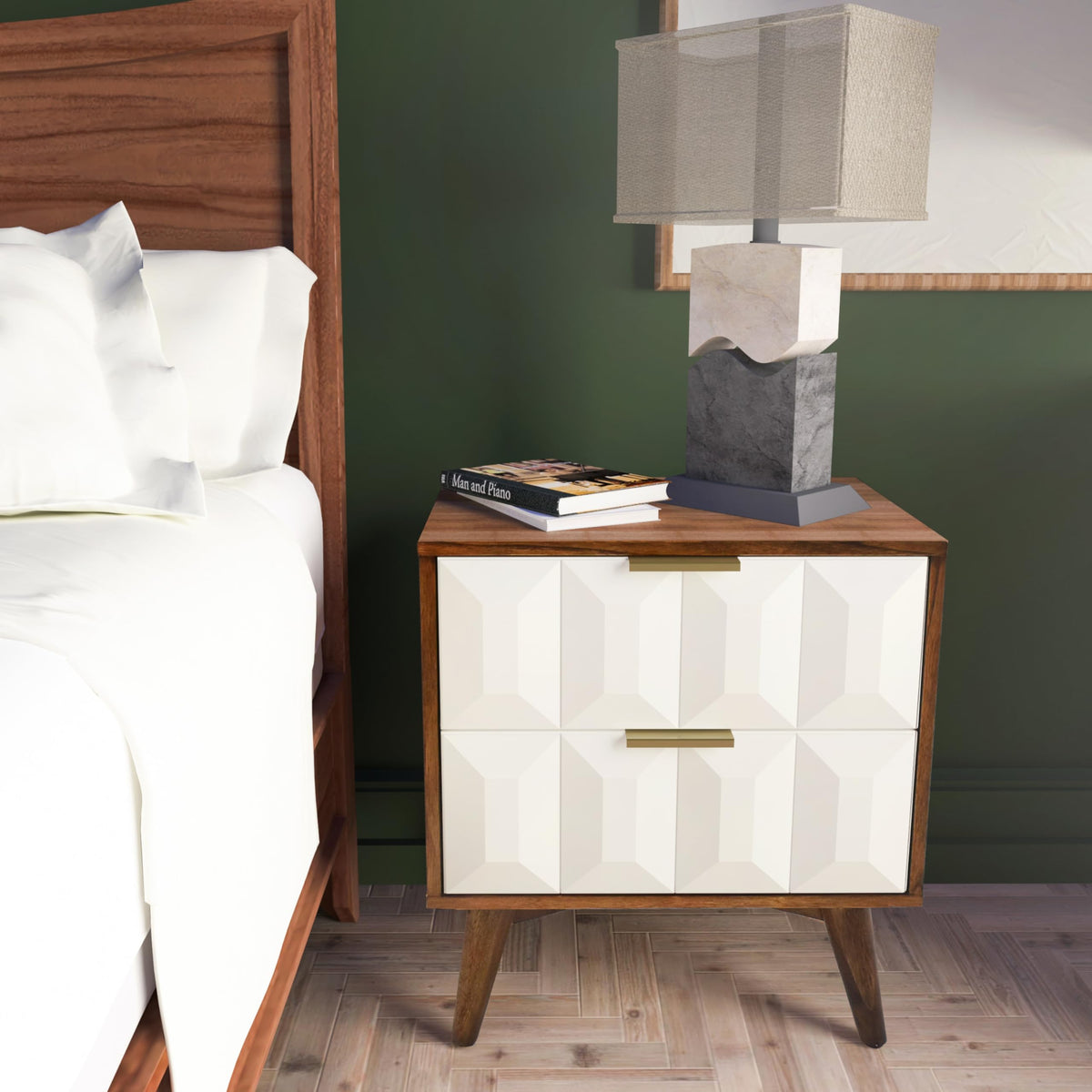 Steve Silver Co Ginny Nightstand-Acacia Wood, Mid-Century Modern Design, Burnished Walnut Finish Table, 16 x 22 x 25