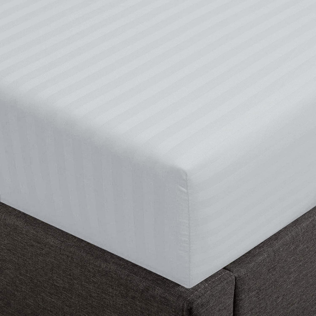 Feather & Stitch 100% Cotton 1 Piece Damask Stripe Full Fitted Sheet 500 Thread Count Blue Blush 18 Inch Extra Deep Pocket Luxury Sateen Weave Stretchable Elastic Fits Mattress Perfectly