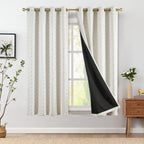 Jinchan 100% Blackout Boho Curtains 72 Inches Long For Bedroom Living Room Golden Geometric Foil Printed Grommet Top Room Darkening Thermal Insulated Window Drapes Off White 52X72 2 Panels