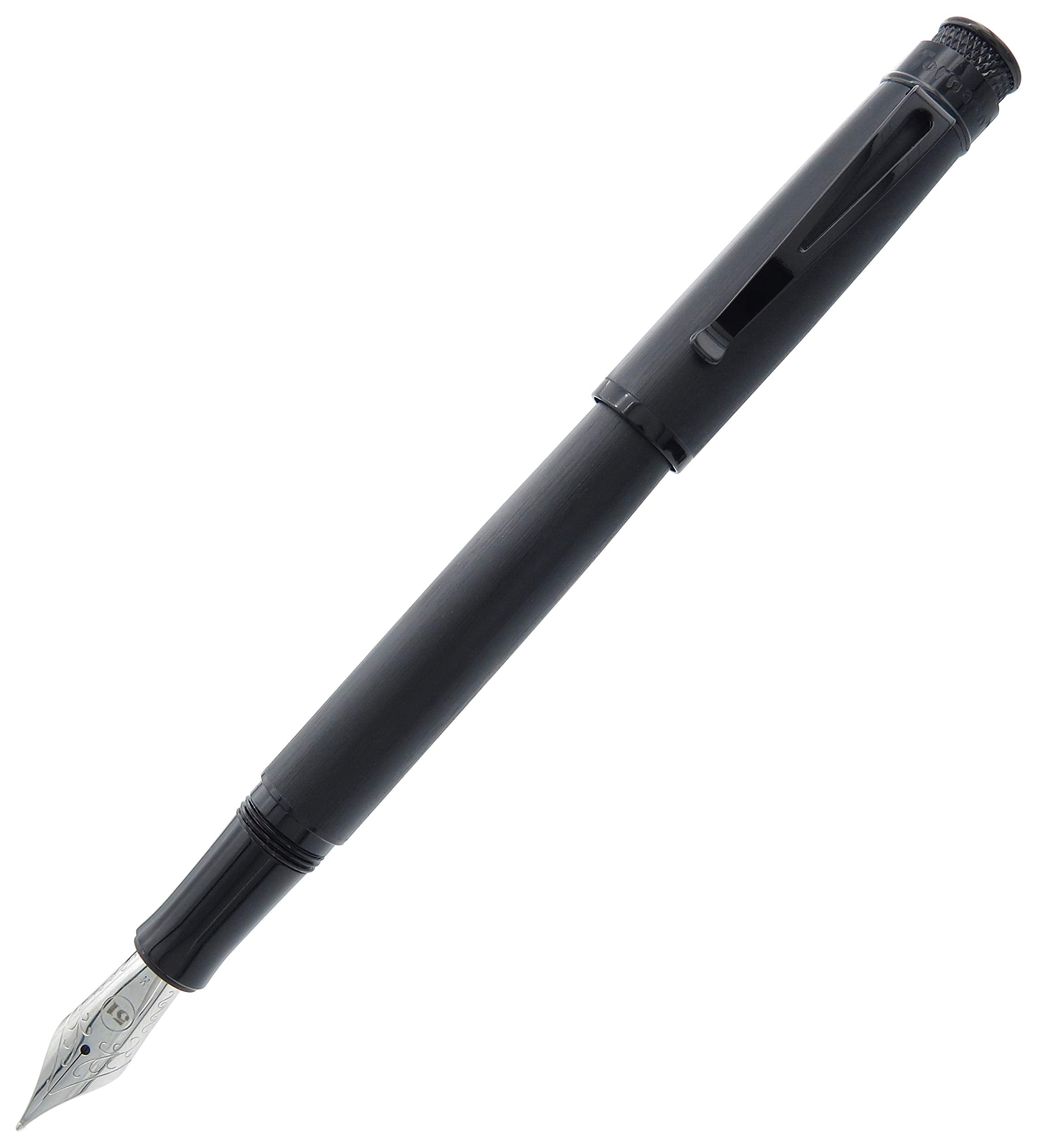 Retro 1951 Tornado Fountain Pen - Matte Black Stealth With Medium Nib, German Steel, Redesigned Grip - Elegance Meets Functional