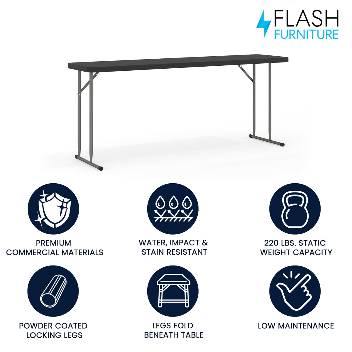 Flash Furniture Kathryn 6' Plastic Folding Training and Event Table, Rectangular Folding Training Table with 220-lb. Static Weight Capacity, Black