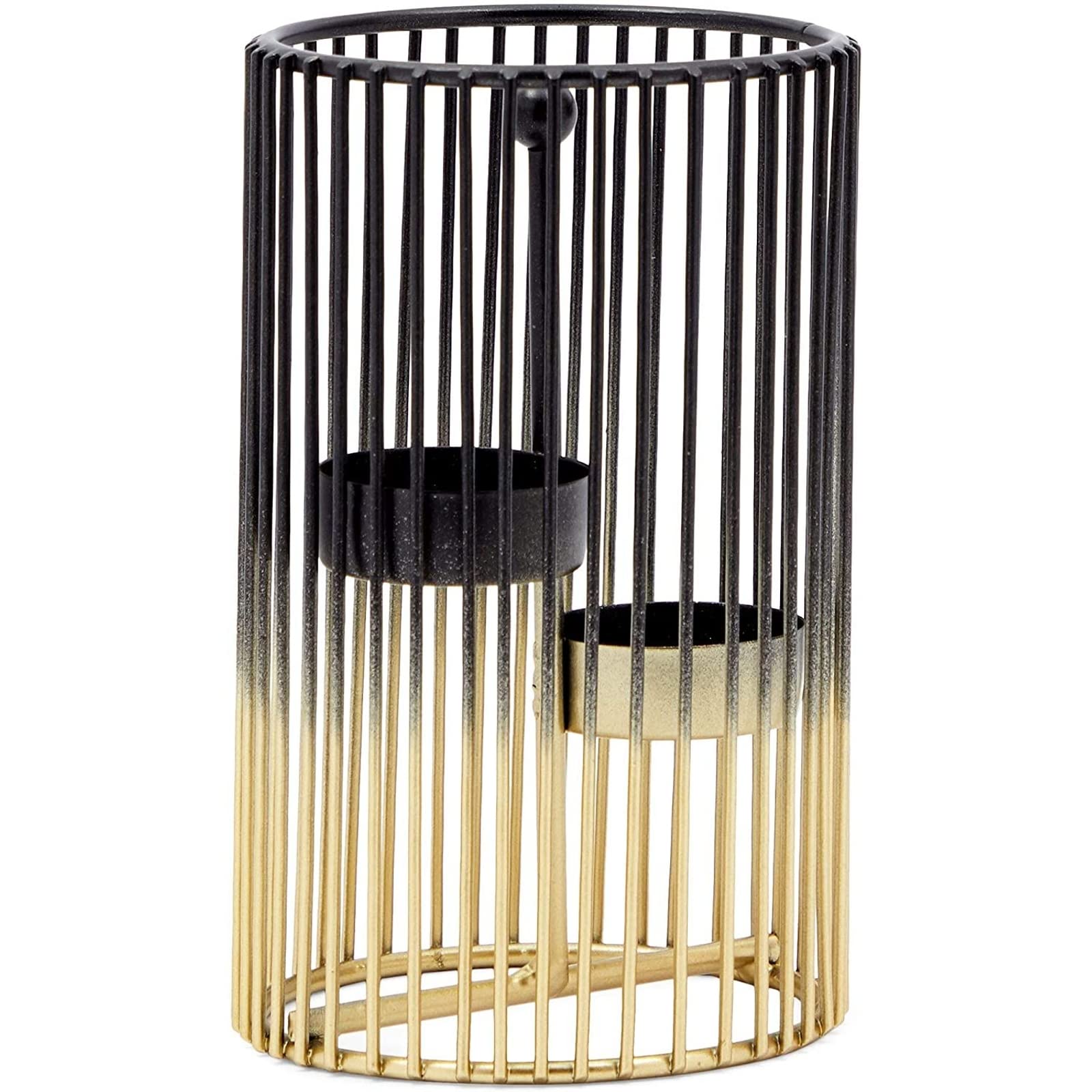 Juvale Set Of 2 Black And Gold Geometric Candle Holders For Modern Table Decor (2 Sizes)