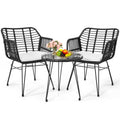 Krofem 3 Piece Wicker Patio Bistro Furniture Set, Includes 2 Rattan Chairs And Glass Top Table, Ideal For Porch, Outdoor, Backyard, Apartment, Balcony, Black