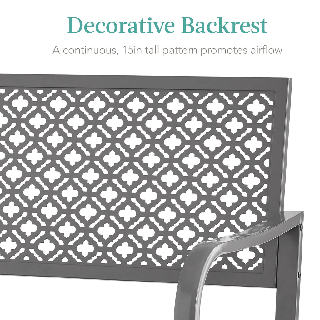 Best Choice Products Outdoor Bench 2-Person Metal Steel Benches Furniture For Garden, Patio, Porch, Entryway W/Geometric Backrest, 790Lb Capacity – Gray