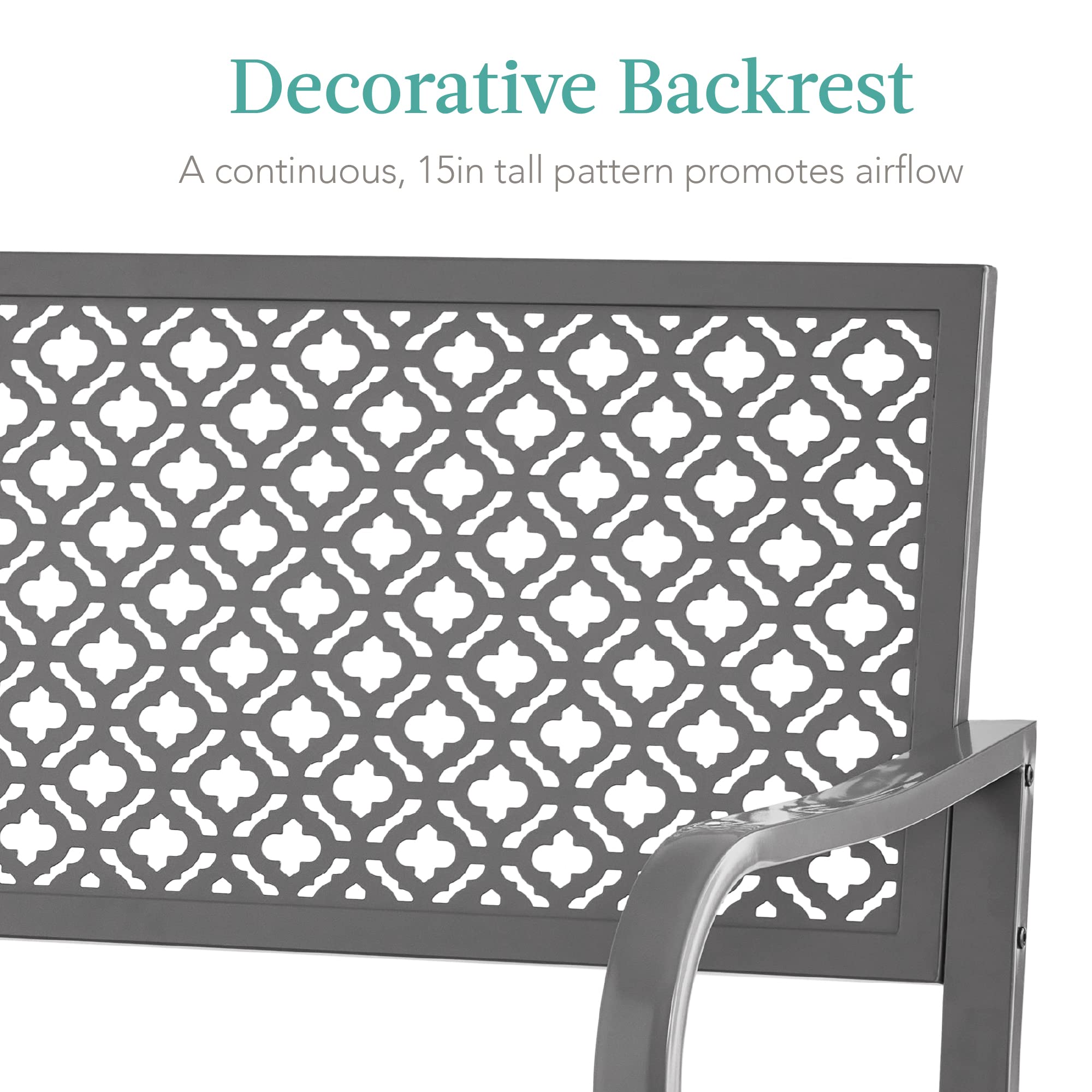 Best Choice Products Outdoor Bench 2-Person Metal Steel Benches Furniture For Garden, Patio, Porch, Entryway W/Geometric Backrest, 790Lb Capacity – Gray