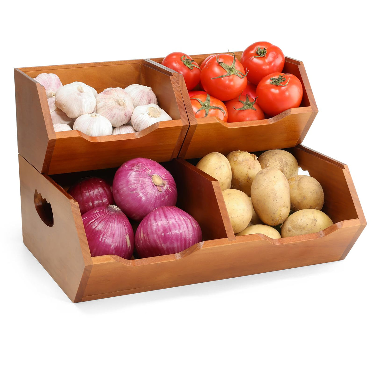 Aquzee Wooden Pantry Storage Bins, Stackable Kitchen Organizer for Produce