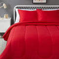 Amazon Basics 3 Piece Microfiber Kids Comforter and Pillow Sham Set, Full/Queen, Red, Solid
